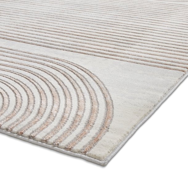 Elegant Grey & Rose Wool Area Rug with Modern Curved Line Design – Multiple Sizes