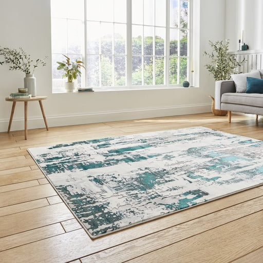 Modern Grey & Teal Wool Area Rug – Abstract Design, Multiple Sizes