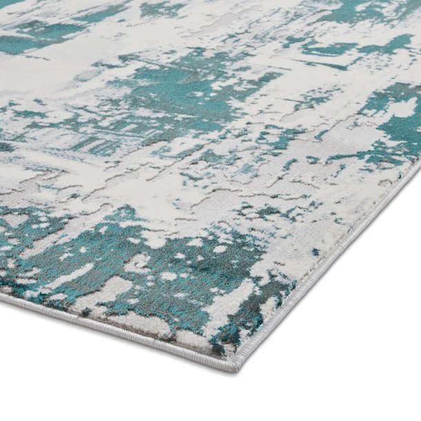 Modern Grey & Teal Wool Area Rug – Abstract Design - Multiple Sizes