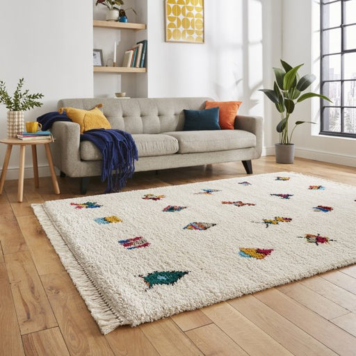 Bohemian Ivory Rug with Multicolored Tribal Accents – Soft Plush Feel – Multiple Sizes