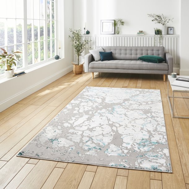 Elegant Grey & Green Wool Area Rug – Abstract Textured Design, Multiple Sizes