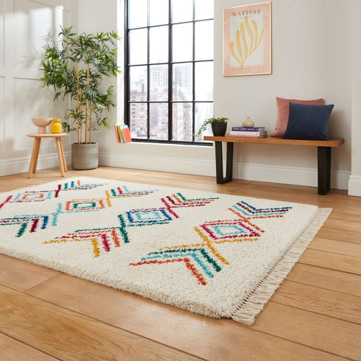 Vibrant Multicolored Diamond Pattern Area Rug with Tassel Trim – Multiple Sizes