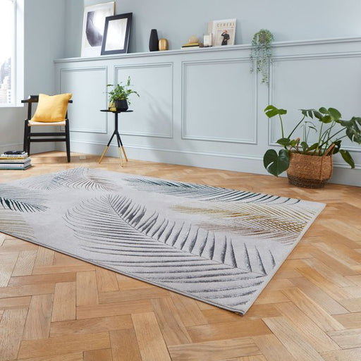 Elegant Grey & Multi Leaf Design Rug – Modern Tropical Look – Multiple Sizes