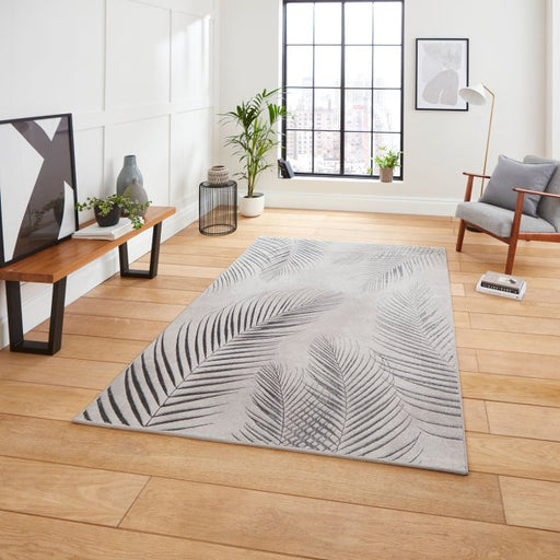 Elegant Grey & Silver Leaf Pattern Rug – Luxurious Finish – Multiple Sizes