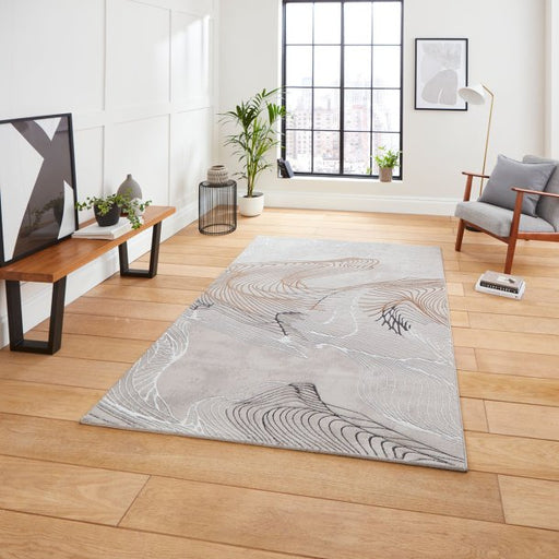 Elegant Grey & Ivory Abstract Swirl Area Rug – Modern Design – Multiple Sizes