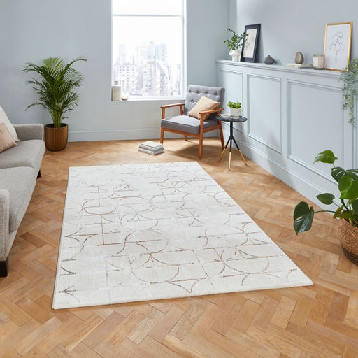 Chic Beige & Silver Geometric Pattern Area Rug – Contemporary Design – Multiple Sizes