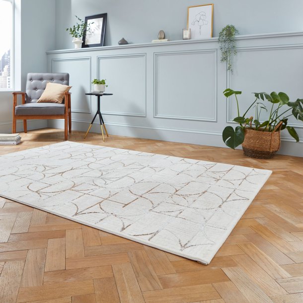 Chic Beige & Silver Geometric Pattern Area Rug – Contemporary Design – Multiple Sizes