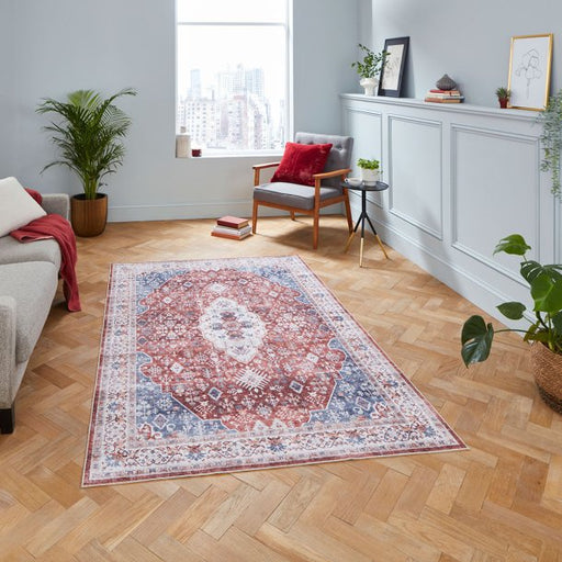 Classic Red Medallion Area Rug – Vintage-Inspired Distressed Design – Multiple Sizes