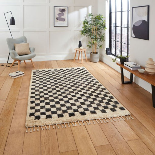 Vintage Checkered Multicolor Area Rug with Fringe – Contemporary Style – Multiple Sizes