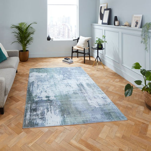 Stylish Grey & Green Abstract Distressed Rug – Contemporary Design for Modern Interiors – Multiple Sizes