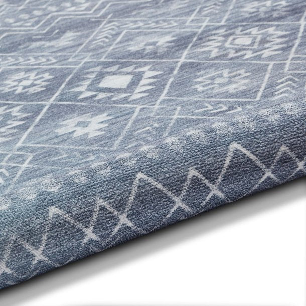 Elegant Blue & Grey Geometric Pattern Area Rug – Bohemian Inspired Design – Multiple Sizes