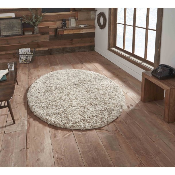 Round Cream Shaggy Area Rug – Soft Plush Pile Circle Design – 133cm Diameter