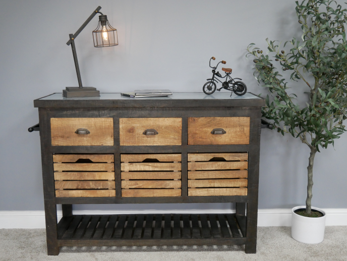 Rustic Wooden Console Table, Sideboard, Storage, 3 Drawer 