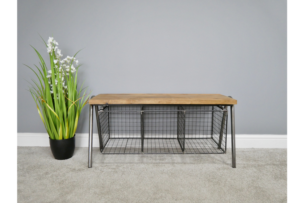 Modern Steel & Wood Shoe Rack Hallway Bench