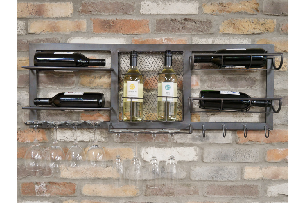 Industrial Wine Unit, Grey Metal, Wall Hanging