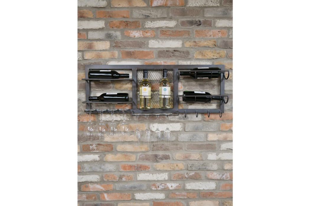 Industrial Wine Unit, Grey Metal, Wall Hanging