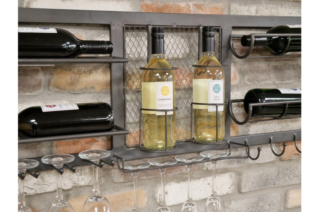 Industrial Wine Unit, Grey Metal, Wall Hanging