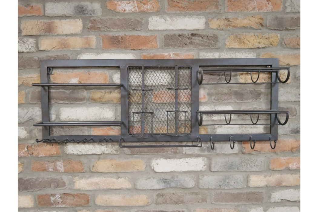 Industrial Wine Unit, Grey Metal, Wall Hanging