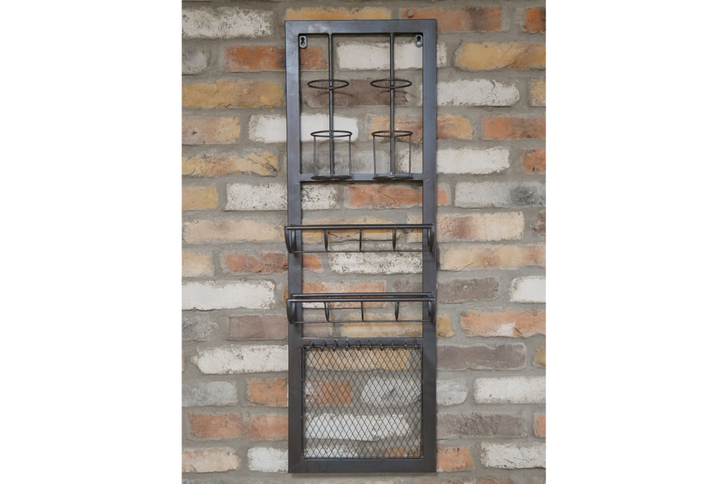 Industrial Wine Rack, Grey Metal, Wall Hanging