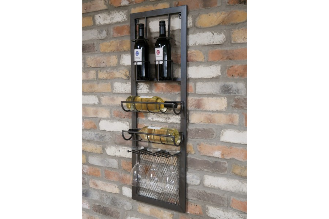 Industrial Wine Rack, Grey Metal, Wall Hanging