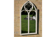 Indoor / Outdoor Aged White Metal Gothic Garden Mirror - 103 x 54 cm - Decor Interiors