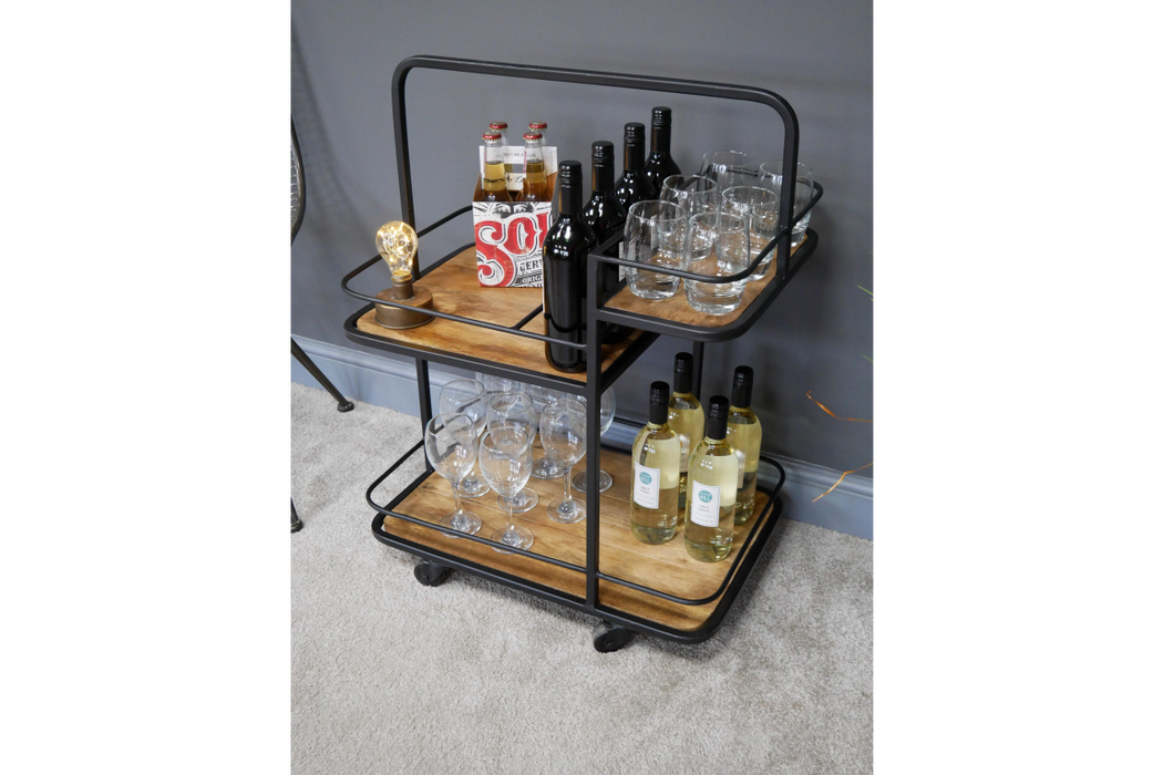 Talbot Drinks Trolley, Natural Wood, Black Metal