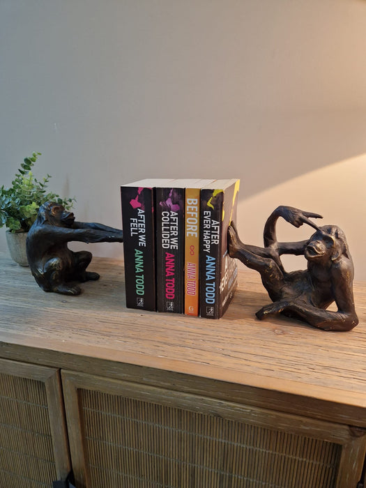 Antique Bronze Monkey Bookends – Playful Artistic Pair