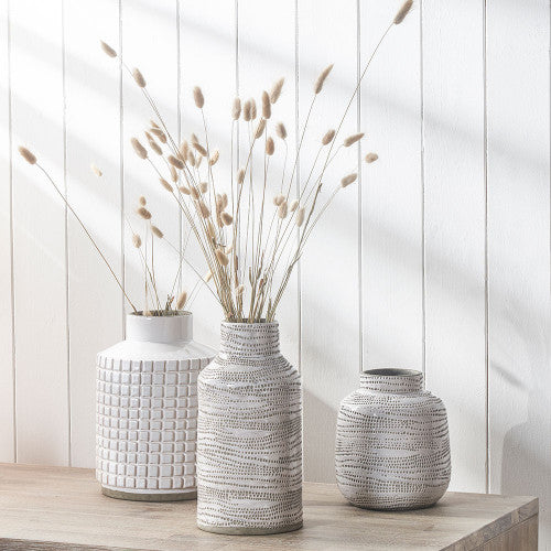 Malone Flower Stem Vase, Textured White, Stoneware