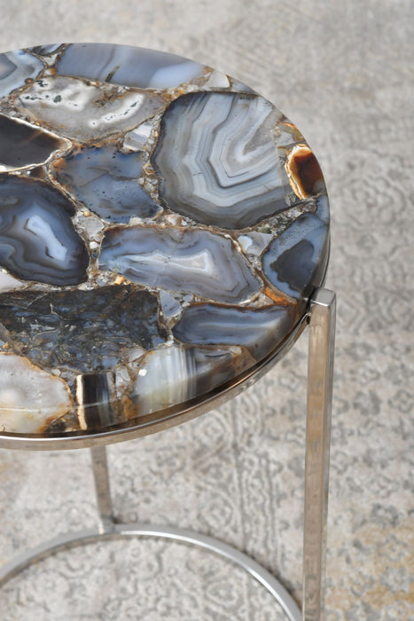 Runa Contemporay Coloured Stone & Nickel Side Table