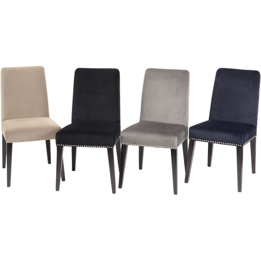 Helena Gray Velvet Dining Chair with Silver Stud Accents and Dark Brown Birch Wood Legs