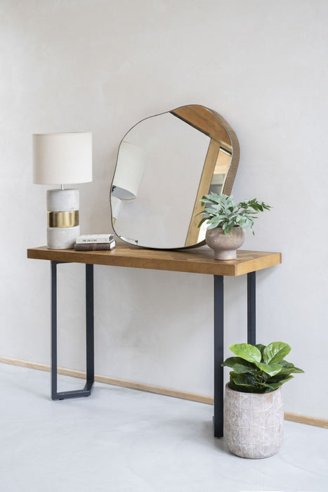 Concrete & Gold Table Lamp with Natural Shade