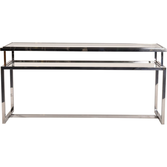 Zoé Console Table, Stainless Steel Frame, Glass Top, 2 Tier