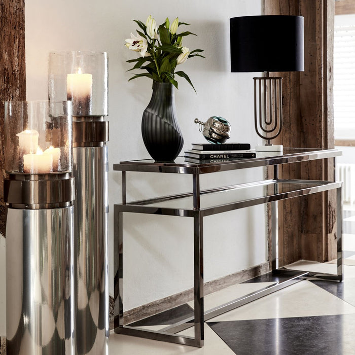 Zoé Console Table, Stainless Steel Frame, Glass Top, 2 Tier