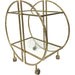 Tindra Drinks Trolley, Round Metal Frame, Gold, Glass Shelves, Lockable Wheel