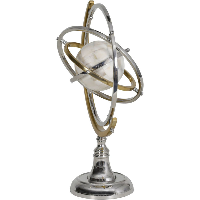 Contemporary Armillary With Bone Globe Sculpture, Stainless Steel (28x29x40 cm)