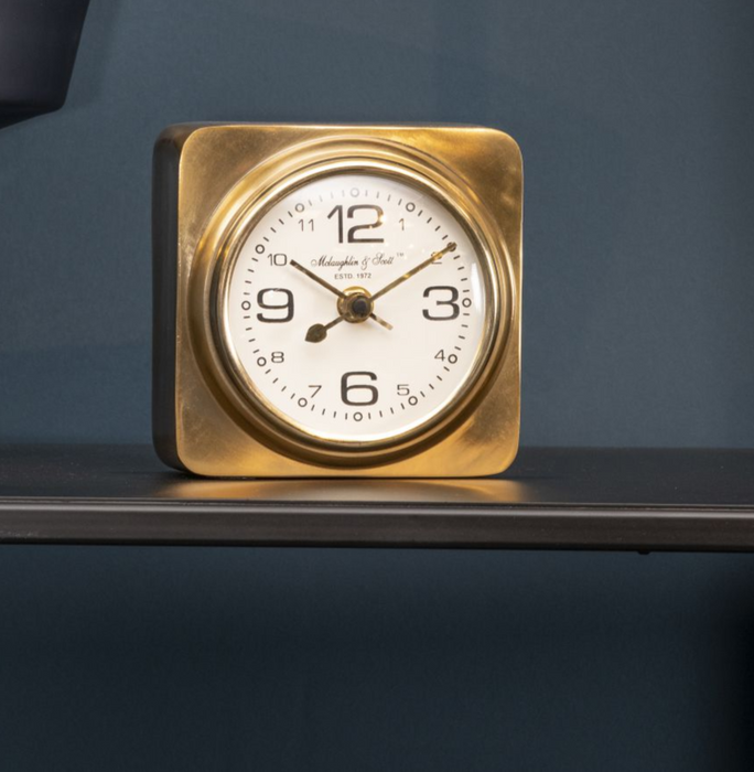 Stafford Mantel / Desk Clock, Gold, White, Metal, Small