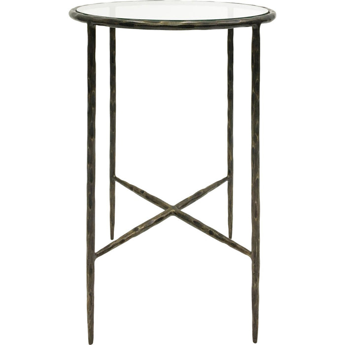 Hartley Side Table, Dark Bronze, Iron Frame, Round Glass Top