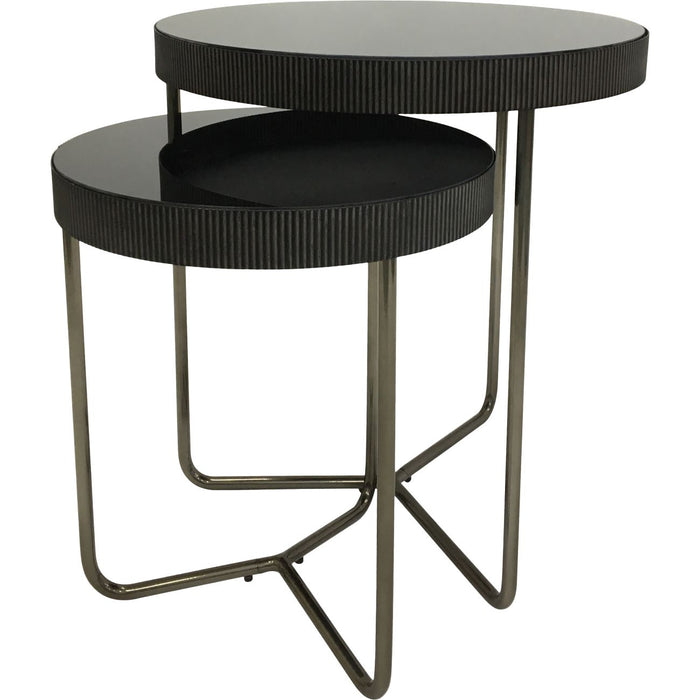 Vilja Side Tables, Black Metal Frame, Tinted Round Glass, Set of 2 ( Due Back In 15/11/24 )