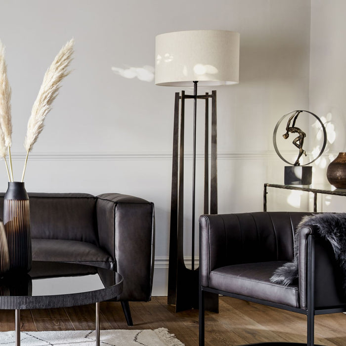 Zoé Iron Floor Lamp Gilded Oak Finish with Irish Linen Shade