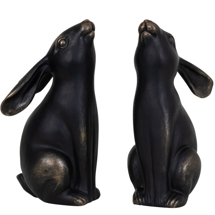 Denton Pair Of Hares Sculpture, Aged Bronze