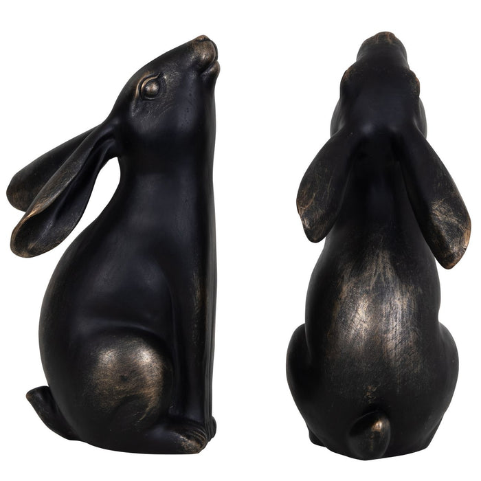 Denton Pair Of Hares Sculpture, Aged Bronze