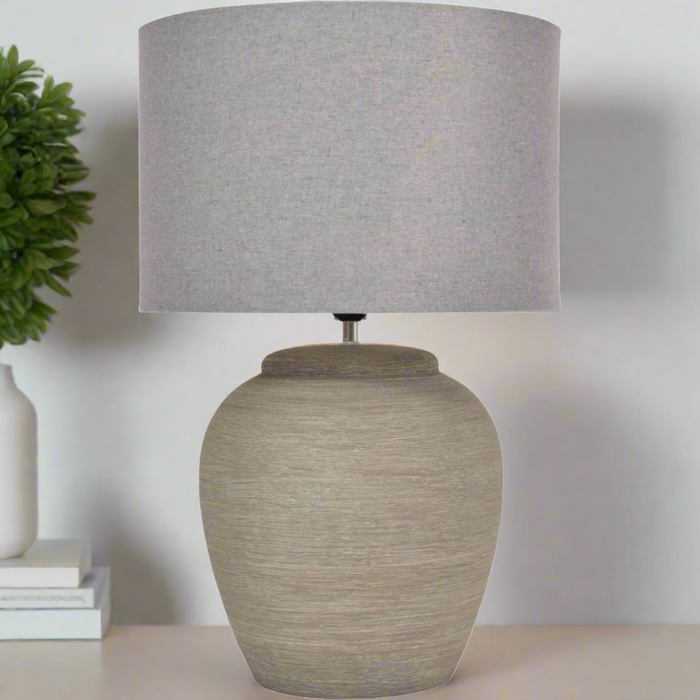 Isaline Etched Grey Small Ceramic Lamp with Shade