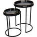 Frida Side Tray Tables, Black Metal Frame, Round Marble Top, Set of 2