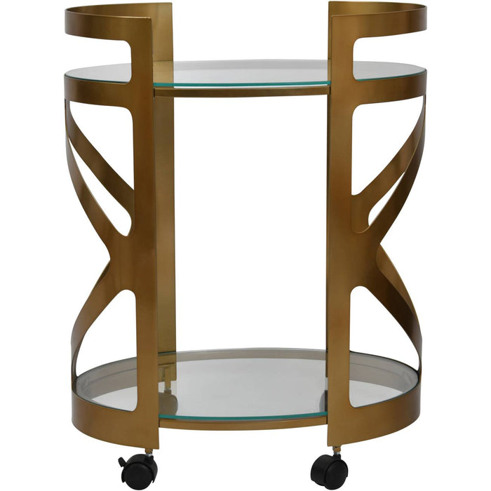 Ingeborg Drinks Trolley, Glass Shelves, Round, Gold Metal, Bronze Finish