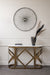 Mathilde Console Table, Satin Bronze, Metal Frame, Off-White Marble Top