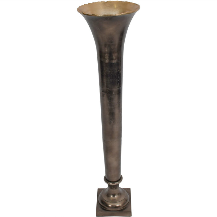 Luxury Tall Bronze & Gold Aluminium Trumpet Floor Vase