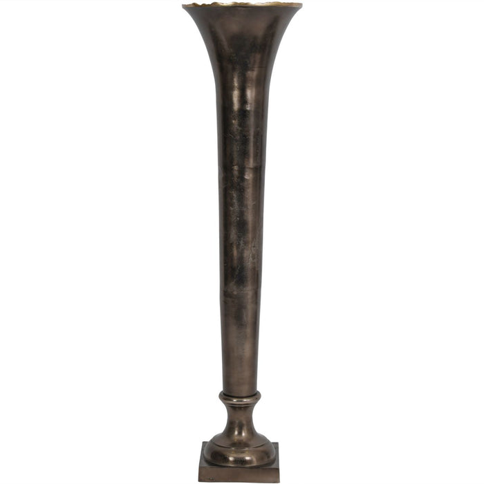 Luxury Tall Bronze & Gold Aluminium Trumpet Floor Vase