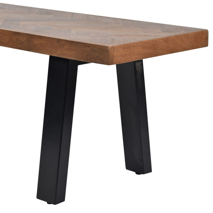 Brookby Indoor Bench, Herringbone Wood Seat, Black Metal Legs