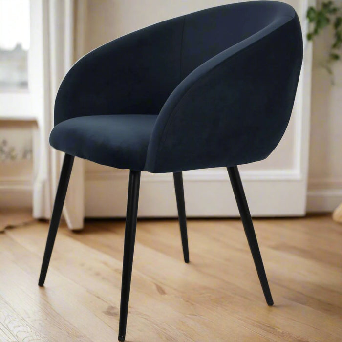 Inga Royal Blue Velvet Dining Chair with Powder-Coated Legs