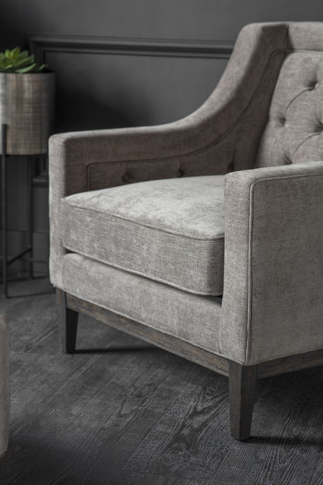 Burlington Accent Armchair,Warm Grey Fabric, Buttoned